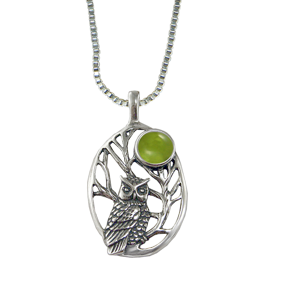 Sterling Silver Sacred Owl Pendant With Peridot